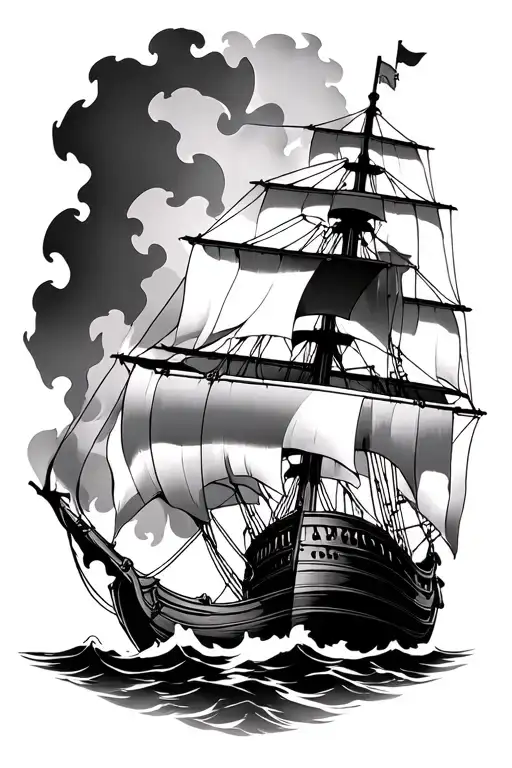 Spanish Galleon On Fire Black And White