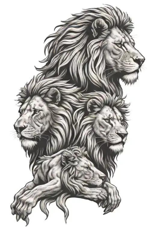 Lion Jesus Family Holding Hands Holding Each Side Profile