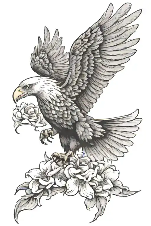 Eagle Soaring With A Scripture Flowing And Flowers