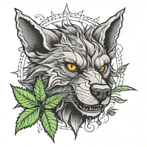 Werewolf Head And Marijuana Leaf Clover