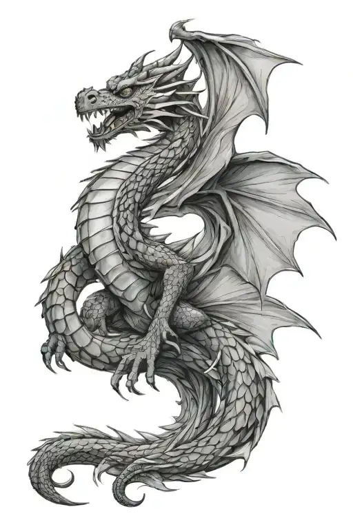 Dragon Sitting Long Tail Wrapped