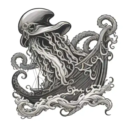 Kraken Grabbing A Ship Sailing