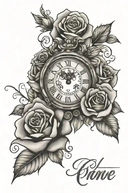 Girl Name Birth Date Clock And Rose Surrounded