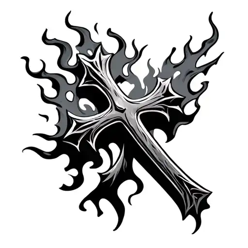 Gothic Cross With Flames