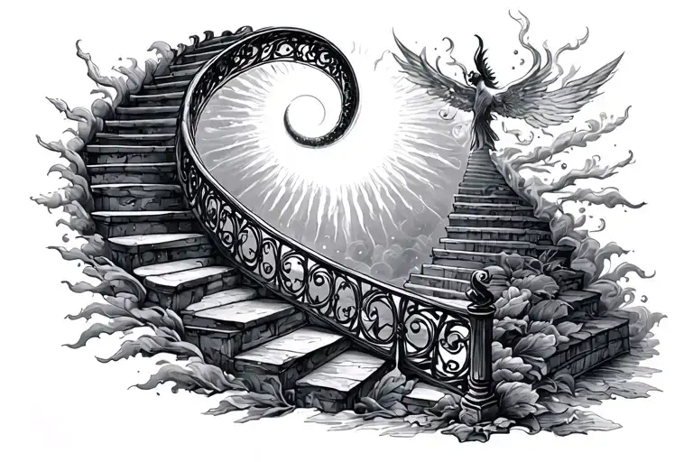 Memorium Tattoo With Spiral Staircase To Heaven