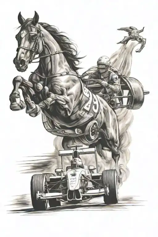 Ferrari F1 Car Racing And A Horse