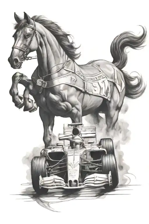 Ferrari F1 Car Racing And A Horse