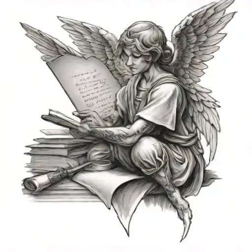 An Angel Writing Poetry With A Quill Pen Writing Lyrics