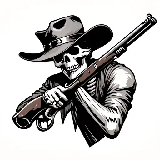 Skeleton Cowboy Holding Lever Action Rifle