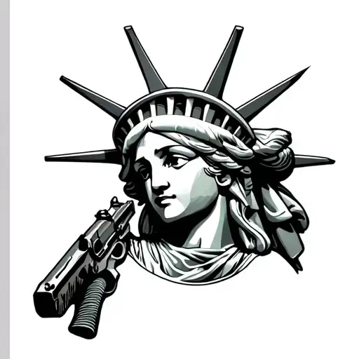 Statue Of Liberty With A Bandanna And Pinup As Lady Liberty With A Gun