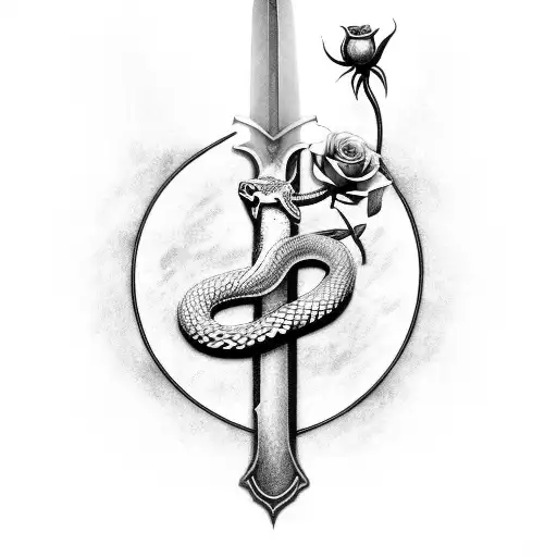 Sword With A Snake Around And Roses