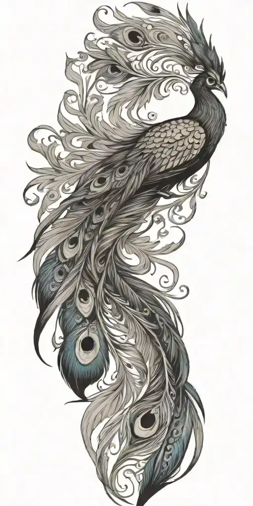 Phoenix Bird Flying Peacock Feather Tail
