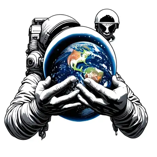 Astronaut Looking At The World In Gods Hands Holding