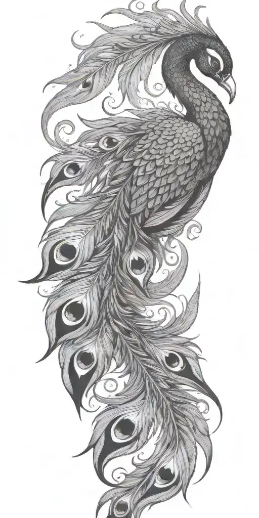 Phoenix Bird Flying Peacock Feather Tail