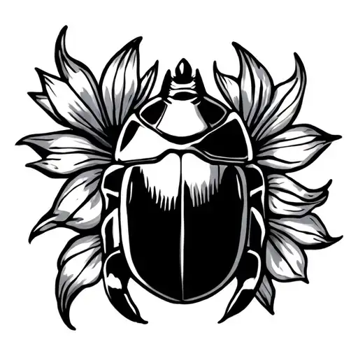 Egyptian Style Scarab With Flower