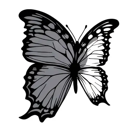 Half Butterfly On Right Hand With Design And Blackout