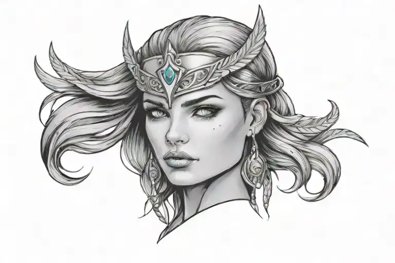 Valkyrie Slim Faced Woman With A Round Nose And Soft Cheeks With Blue Eyes