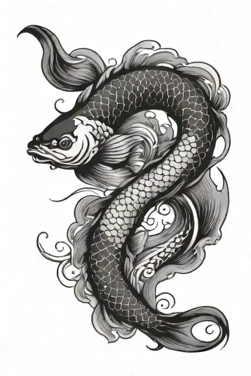Koi Fish Yin And Yang With Waves Crashing In The Background