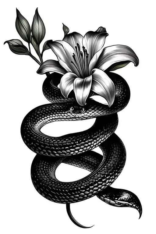 Snake Wrapped Around Lily Drawing