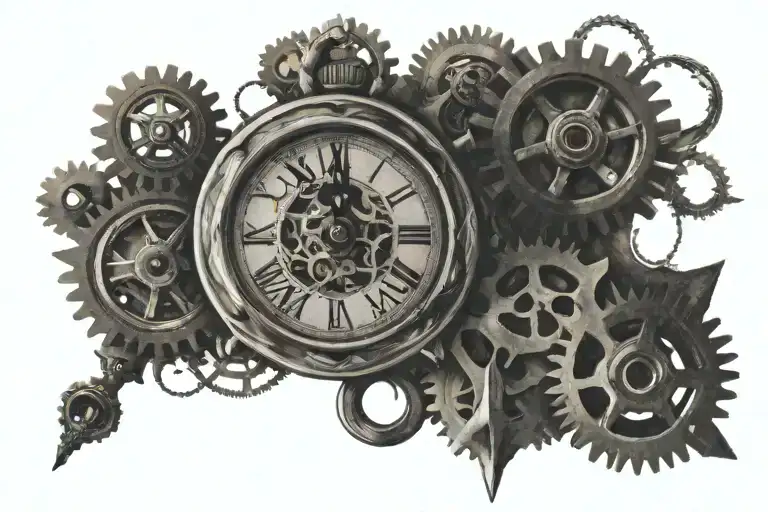 Old Clock Old Compass And Gears Intertwined