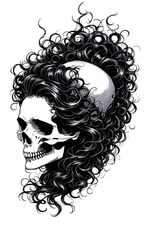 Woman Face Curly Hair Break Out Of Skull Surrounded