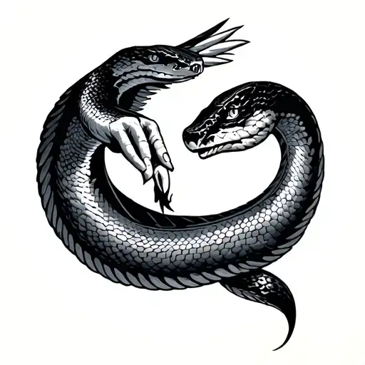 A Fallen Icarus Reaching Hand Out To A Snake