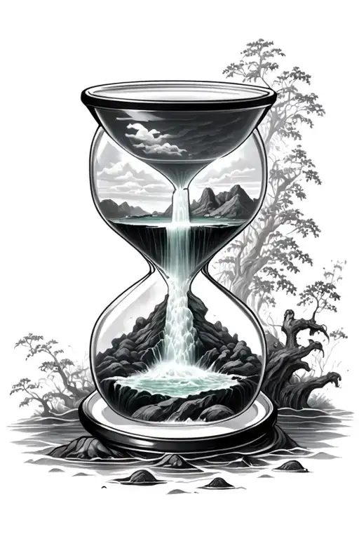 A Highly Detailed Hour Glass With A Highly Detailed Waterfall Inside It