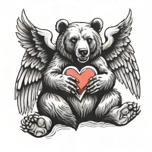 Bear Holding Heart With Wings Spread