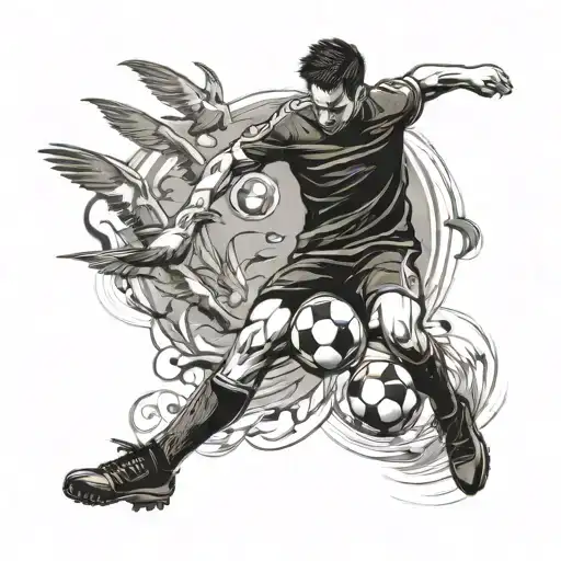 A Soccer Player Kicking A Ball That Transforms Into A Flock Of Birds In Flight