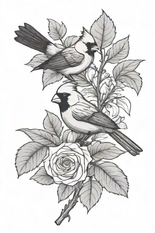 A Unique Tattoo Featuring A Rose Of Sharon And A Cardinal In A Minimalist Style