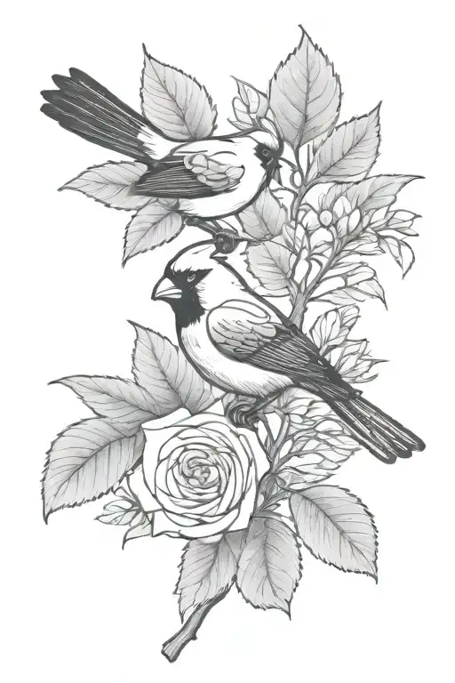 A Unique Tattoo Featuring A Rose Of Sharon And A Cardinal In A Minimalist Style