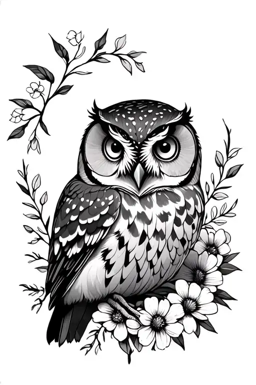 Owl And Wild Flowers