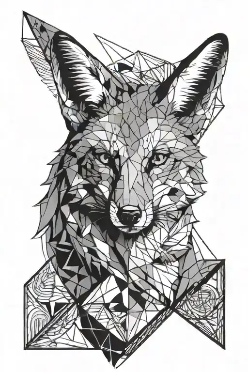A Half And Half Fox Head With Realism And Geometric Design