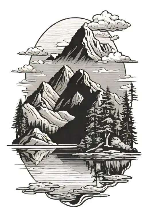 Mountain With Lake Calm Sea