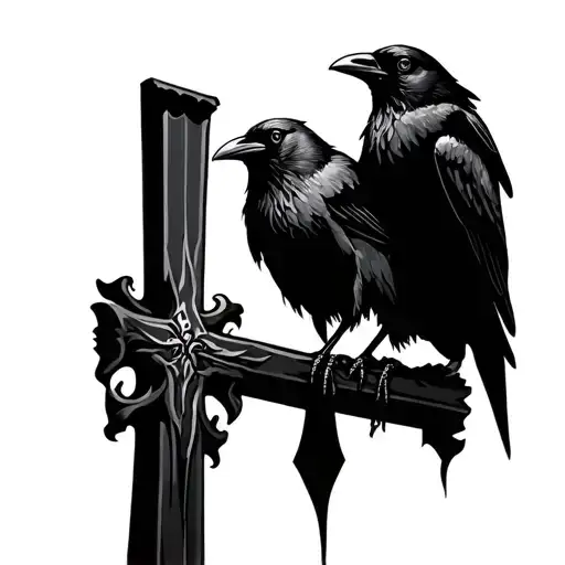 Cross With A Crow Sitting On Top Of It