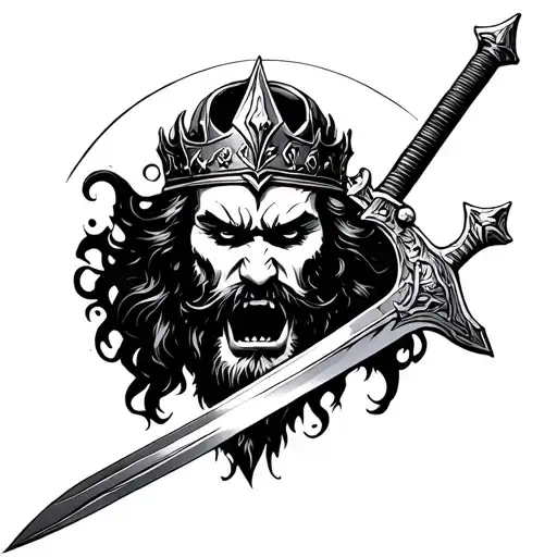 Medieval Occult King With Sword In Mouth