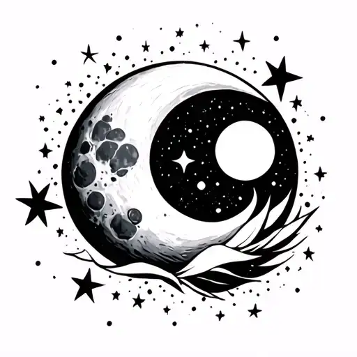 Moon And Stars Representing The Unknown Of Space And The Growth Spiritually