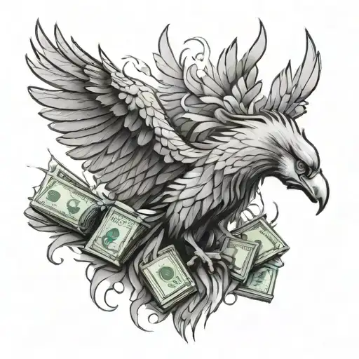 A Phoenix Rising From A Pile Of Cash With Binary Code Feathers