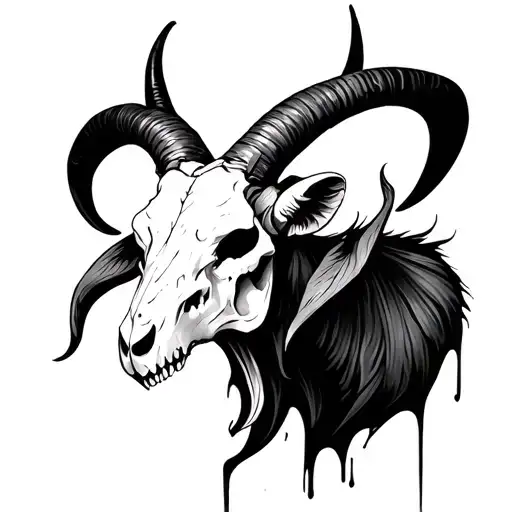 Abstract Blackwork And Sketch Goat Skull And Horns