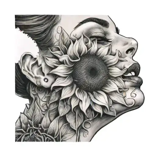 Half Face Headless Woman With Tears And A Sunflower