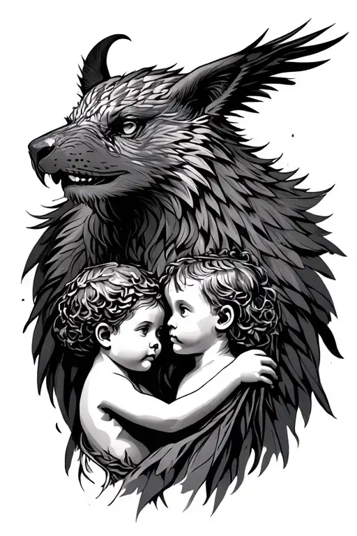 Guardian Protects Children Stoic Style Tattoo Featuring