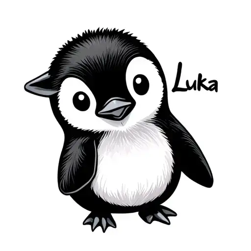 Simple Baby Penguin With The Name 'Luka' Mixed Within