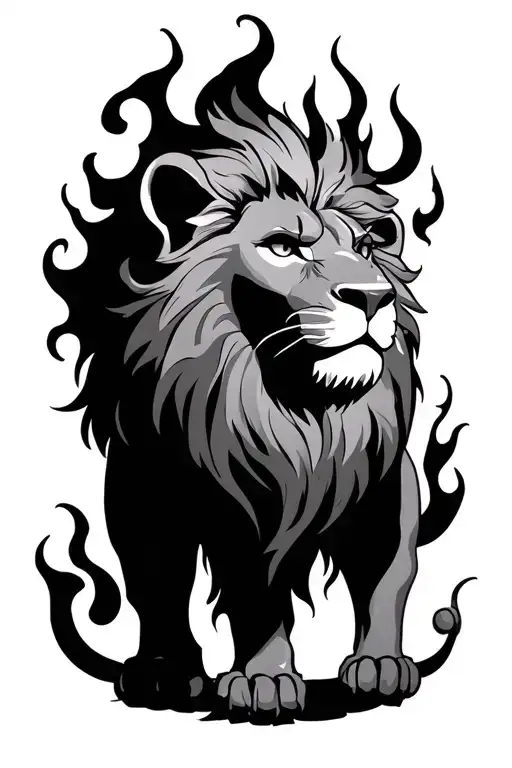 Lion With Fire Flames