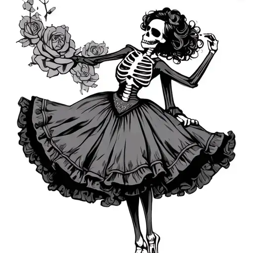 Skeleton Woman In Dress Dancing