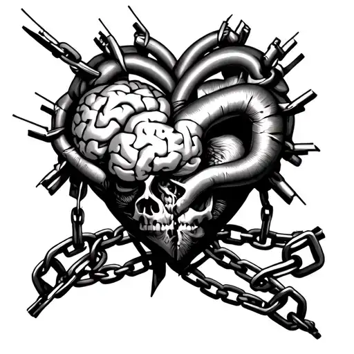 Heart And Brain Surrounded By Broken Chain