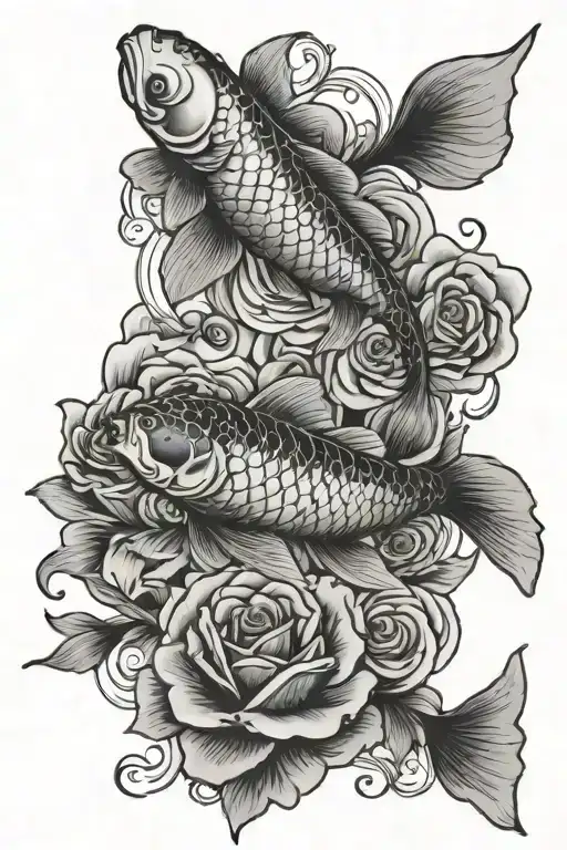 Koi Fish And Roses