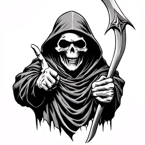 Grim Reaper Holding Sickle Giving The Finger