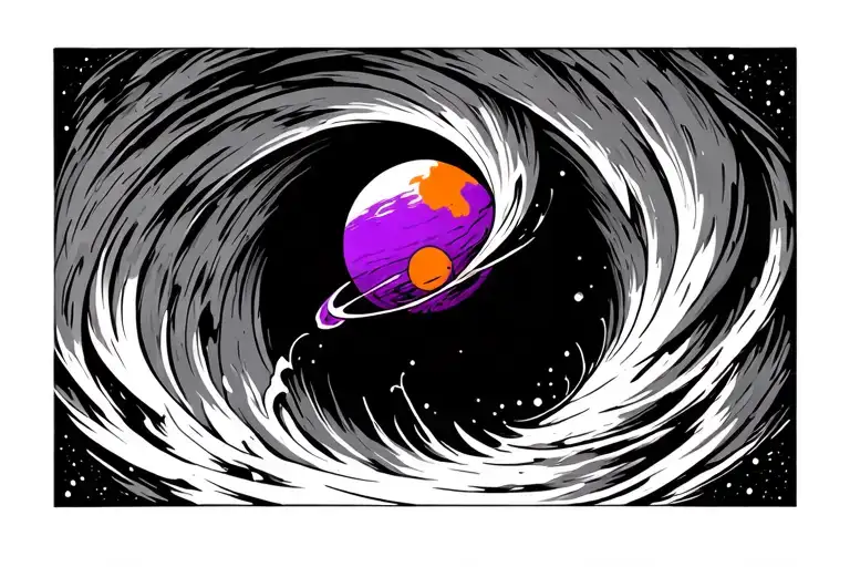 Space With Pnink Purple And Orange Being Pulled Into A Black Hole