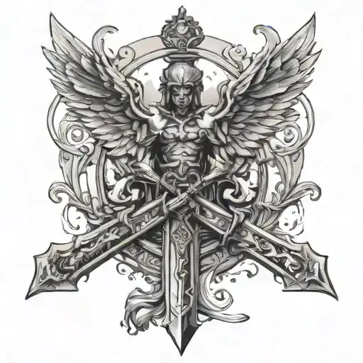 A Medical Cross Morphing Into A Sword Held By An Angel