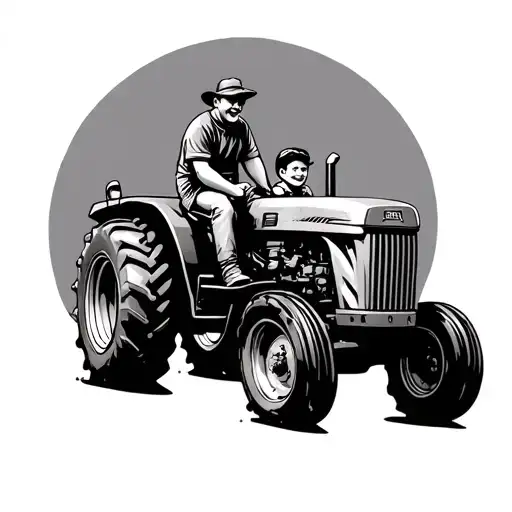 Father And Son On Tractor